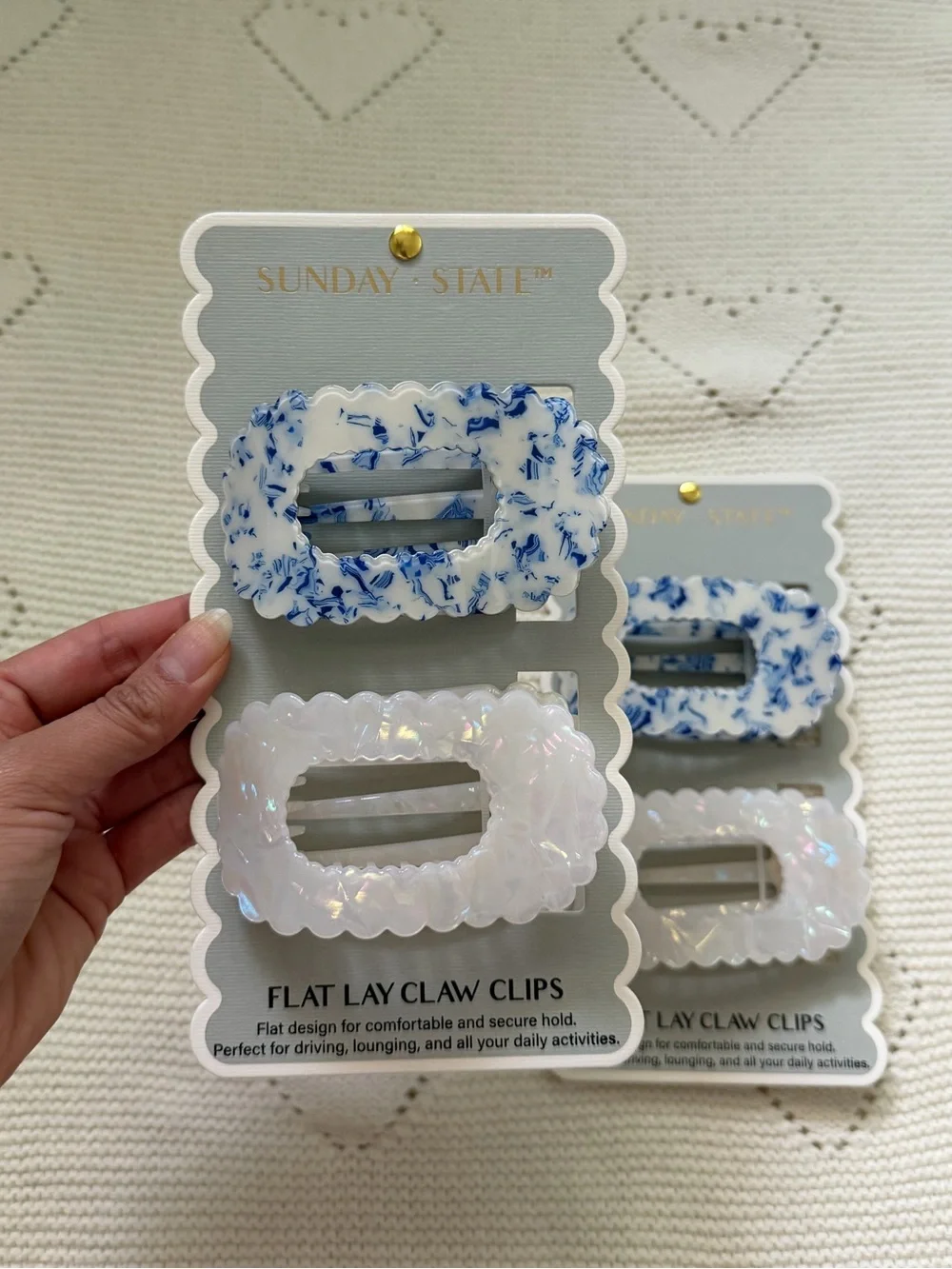 Sunday State Flat Lay Claw Clips Blue & White Floral